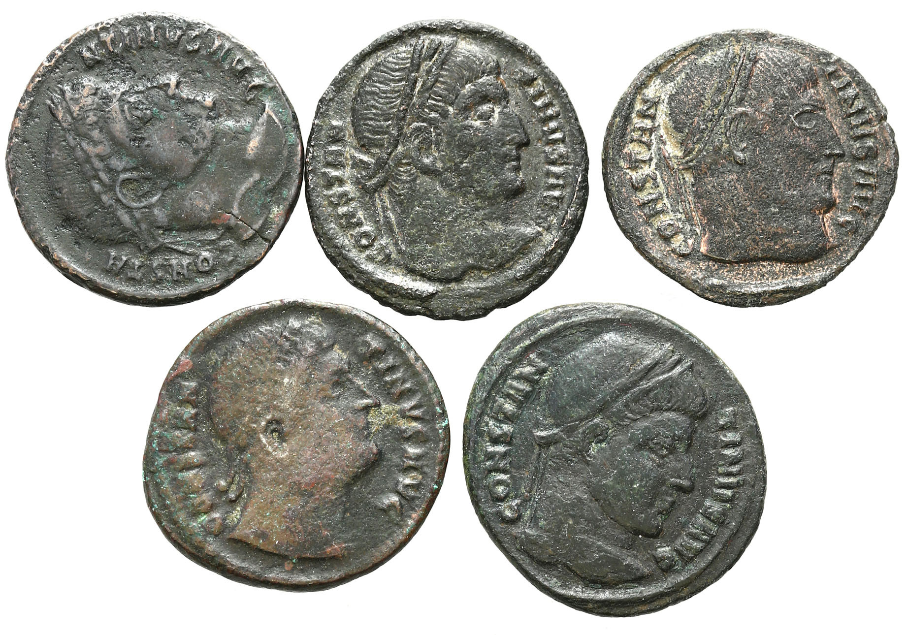 Cesarstwo Rzymskie, Lot 5 sztuk Follisów, Konstantyn I Wielki 305 – 337 n. e.